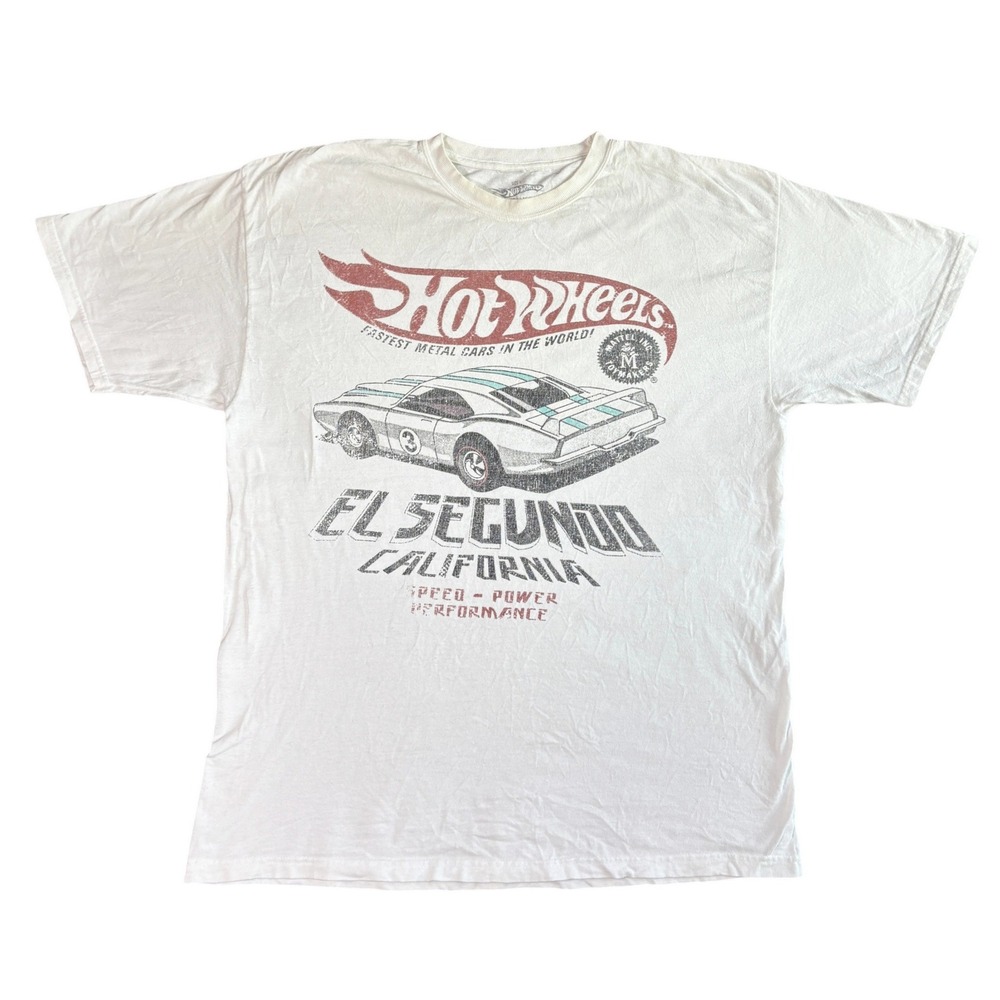 Hot Wheels Mens T-Shirt L White Cotton El Segundo California Graphic Racing Tee